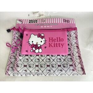Sanrio Hello Kitty 3 Pack Travel Pouch Set Pink Mesh NEW